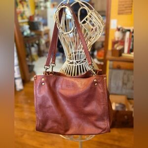 American Leather Co. Lenox Triple Entry Satchel Shoulder Bag Brown Cognac